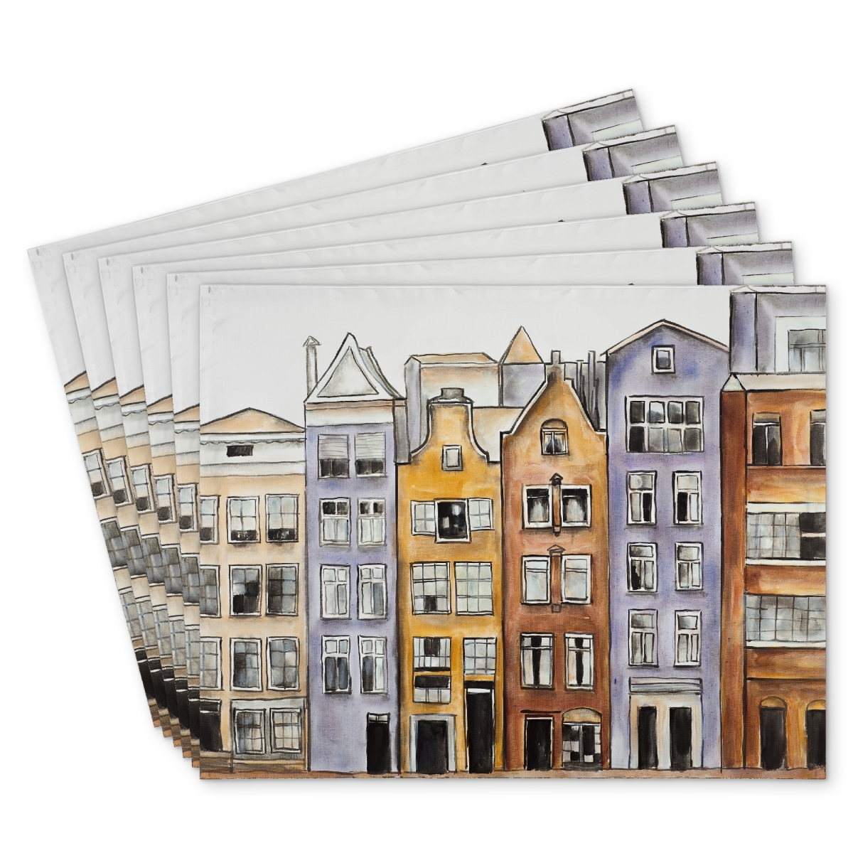 Picture of Begin Home Decor C6PP1418IDTGC6 14 x 18 in. Amsterdam Houses Hotel Polyester Placemat - Home Decor - Set of 6
