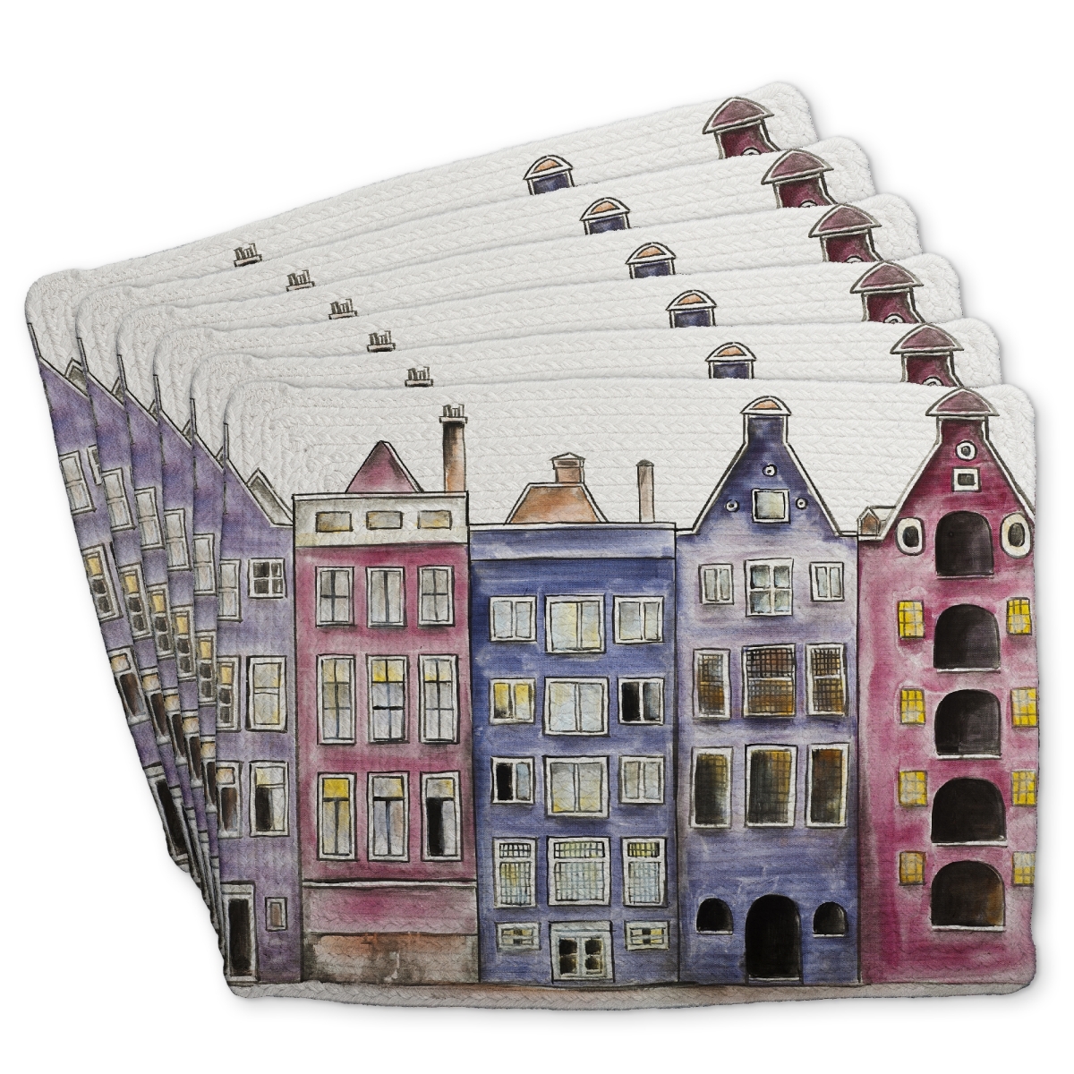 Picture of Begin Home Decor C6BP1418EP05SQ 14 x 18 in. Old Historic Houses Amsterdam Braided Polyester Placemat - Decor - Set of 6