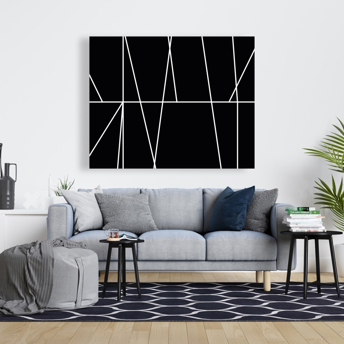 C1RC48606UVBMA 48 x 60 in. White Stripes on Black Background - Minimalist Canvas Art