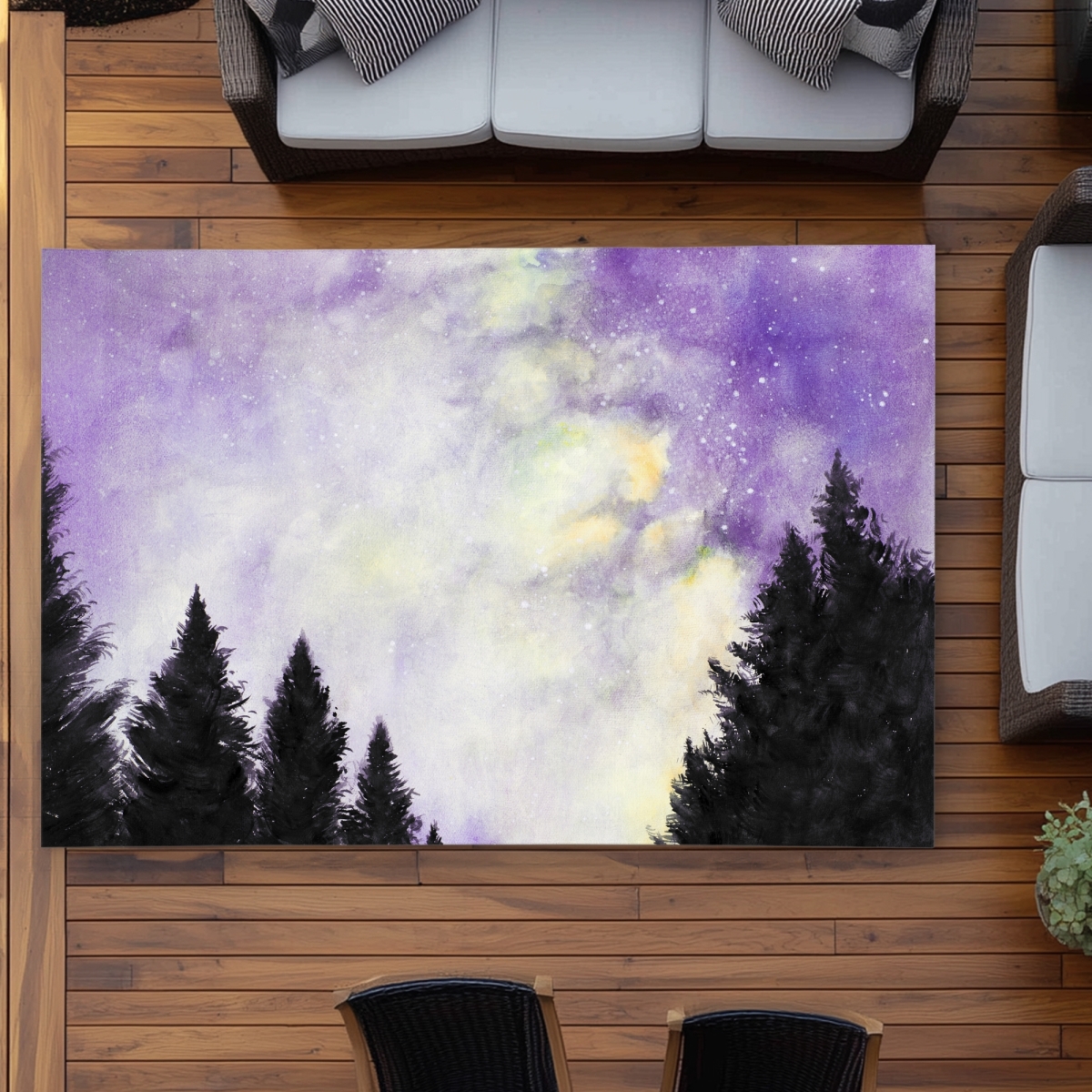 C1ROAR57HW3HG8 5 x 7 ft. Purple Starry Sky - Illustrative Outdoor Area Rug for Home Decor - Rectangle