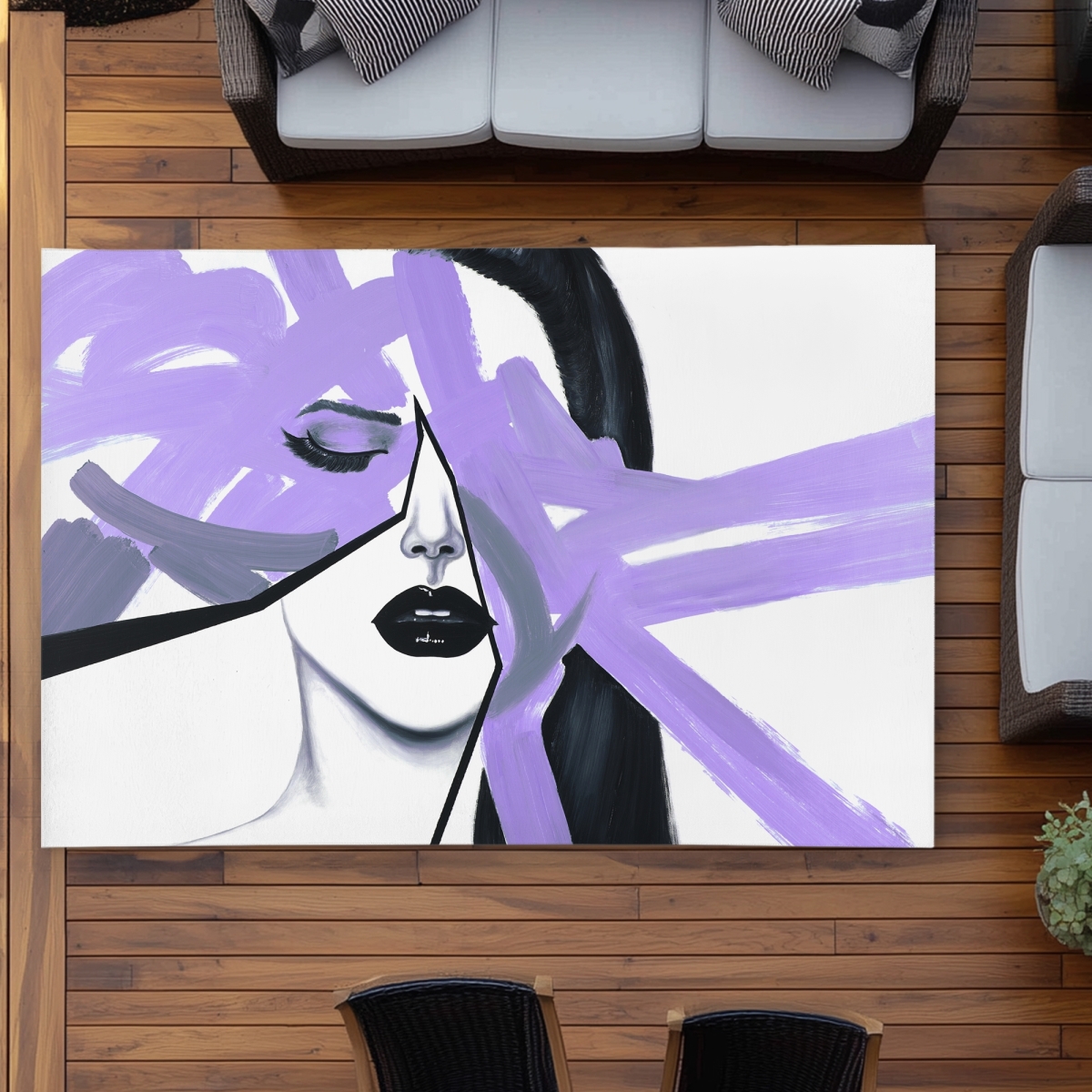 C1ROAR5765SSMR 5 x 7 ft. Abstract Purple Woman Portrait - Modern Outdoor Area Rug - Rectangle