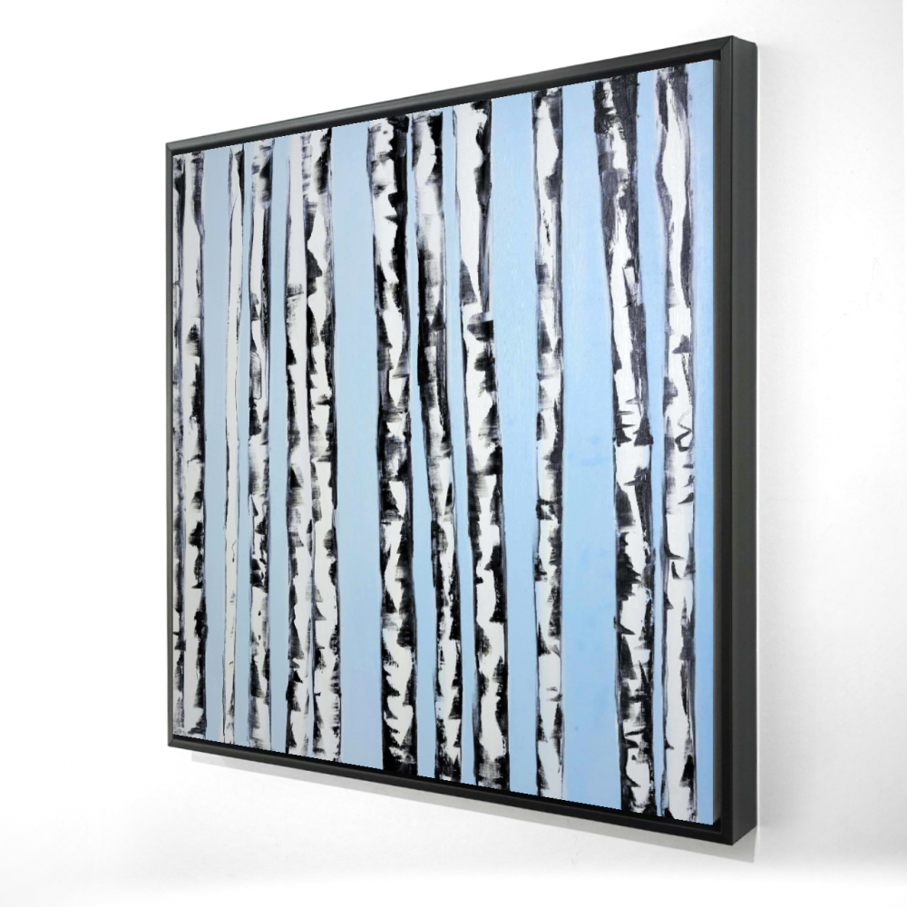 2081-3636-LA52 36 x 36 in. Birches on a Blue Background - Office Blue Framed Canvas Decor