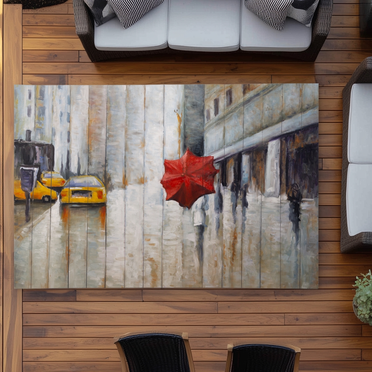 C1ROAR57EPDAGU 5 x 7 ft. Red Umbrella in the Street Rug - Contemporary Outdoor Decor - Rectangle