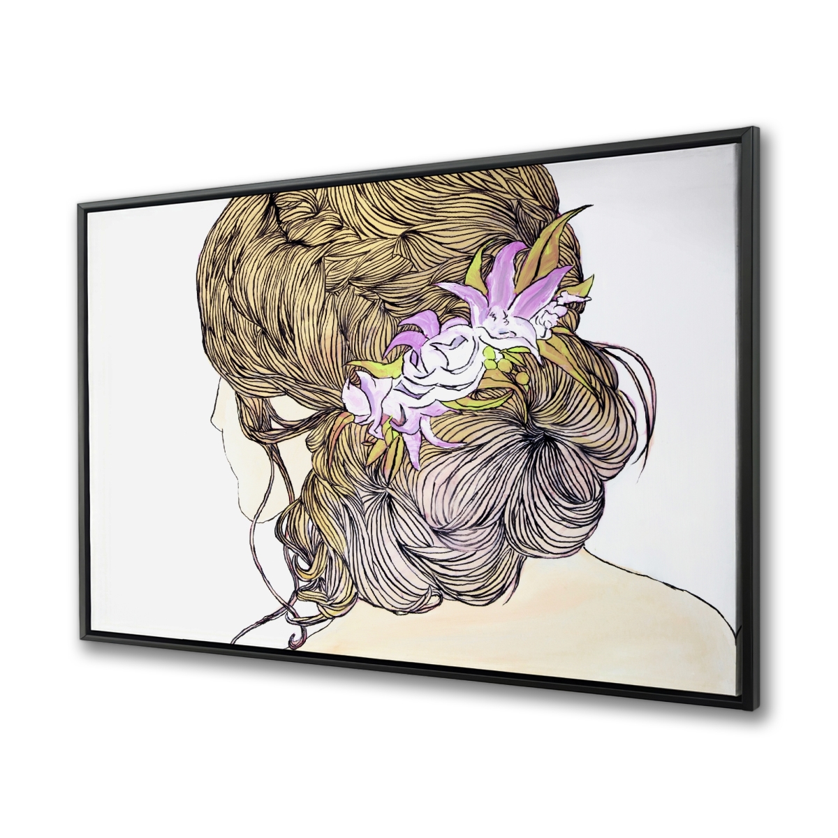 C1FC3648Z0Z10X 36 x 48 in. Blond Woman with Flowers - Framed Canvas Livingroom Decor
