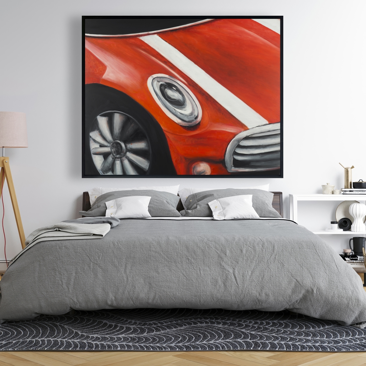 C1FC4860OCB14O 48 x 60 in. Red Car with White Stripes Closeup - Framed Canvas Decor
