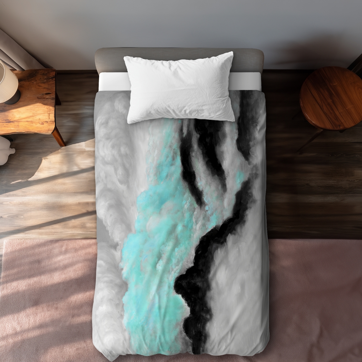 C1DCTXLWPCM9K2 Twin Extra Long Gray & Blue Clouds Duvet Cover - Contemporary Home Decor
