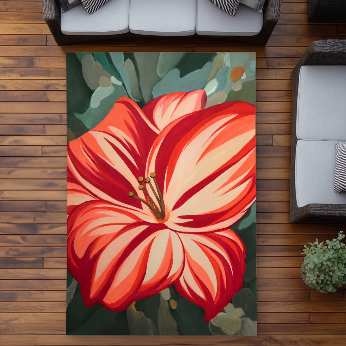 C1ROAR571FG45H 5 x 7 ft. Blooming Daylilies Bedroom Red Outdoor Area Rug - Home Decor - Rectangle