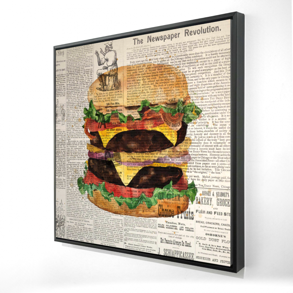 2081-3636-GA79-1 36 x 36 in. Vintage Style All Dressed Double Cheeseburger Canvas - Home Decor