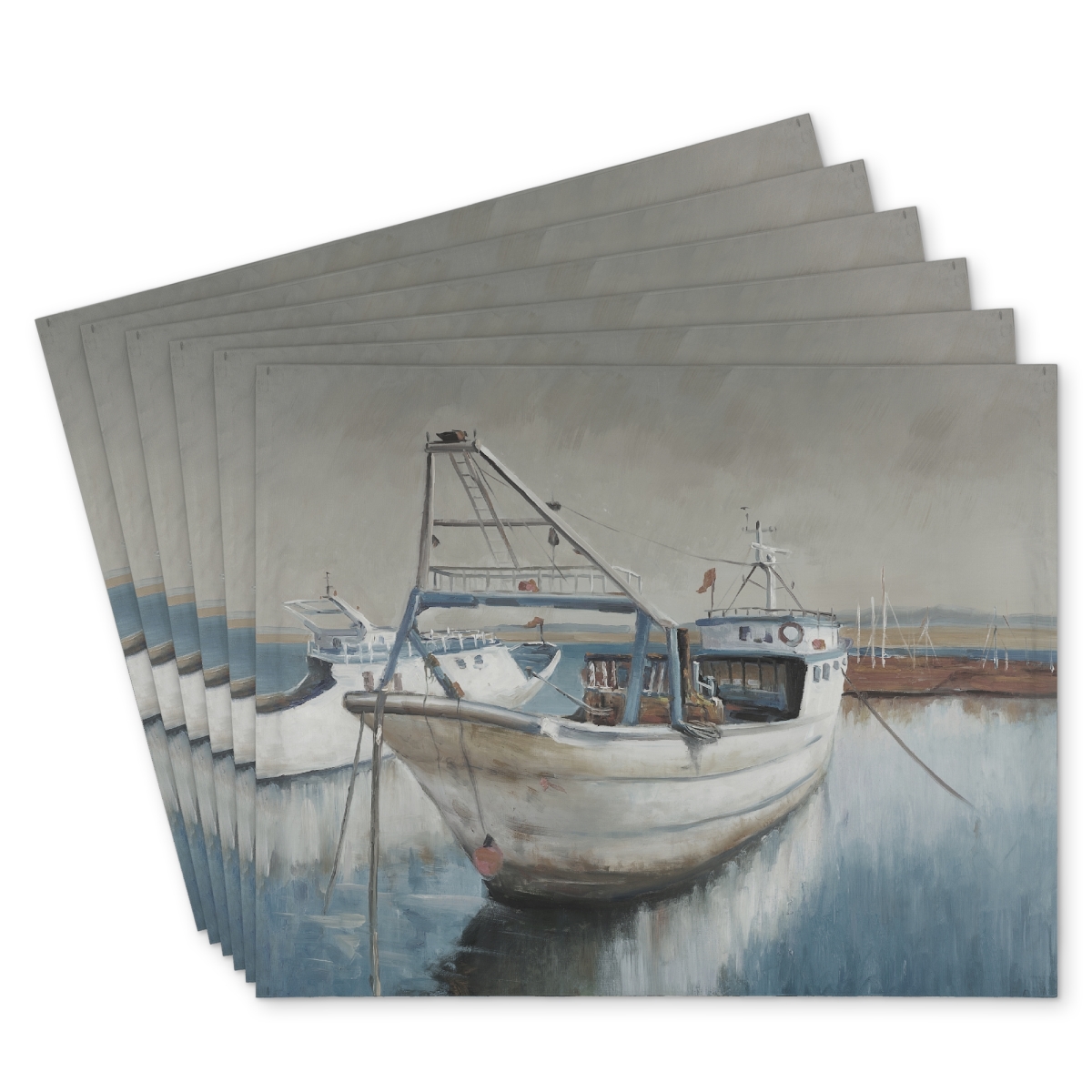 Picture of Begin Home Decor C6PP1418BT3GIB 14 x 18 in. Fishing Boat Desaturated Polyester Placemat - Home Decor - Set of 6