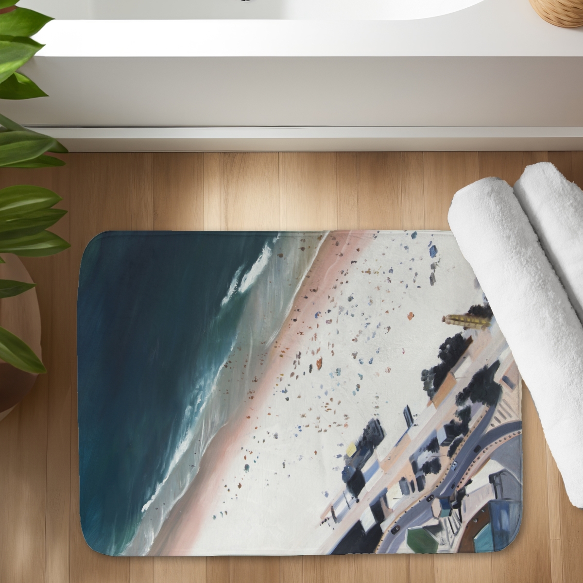 C1BM1724CMF0LA 17 x 24 in. Hot Day At the Beach - Satellite View Marine Bath Mat - Decor