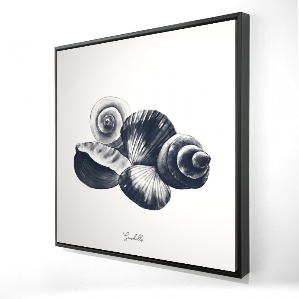 2081-3636-CO129-1 36 x 36 in. Blue Seaside Shells - Beach Beige Framed Canvas Home Decor
