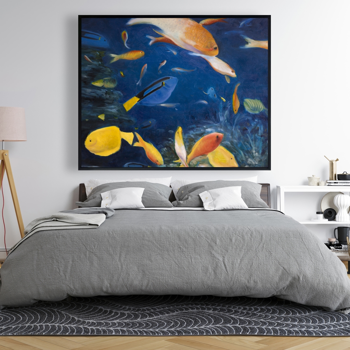 C1FC4860GFQNY8 48 x 60 in. Colorful Fish Under the Sea - Blue Livingroom Framed Canvas