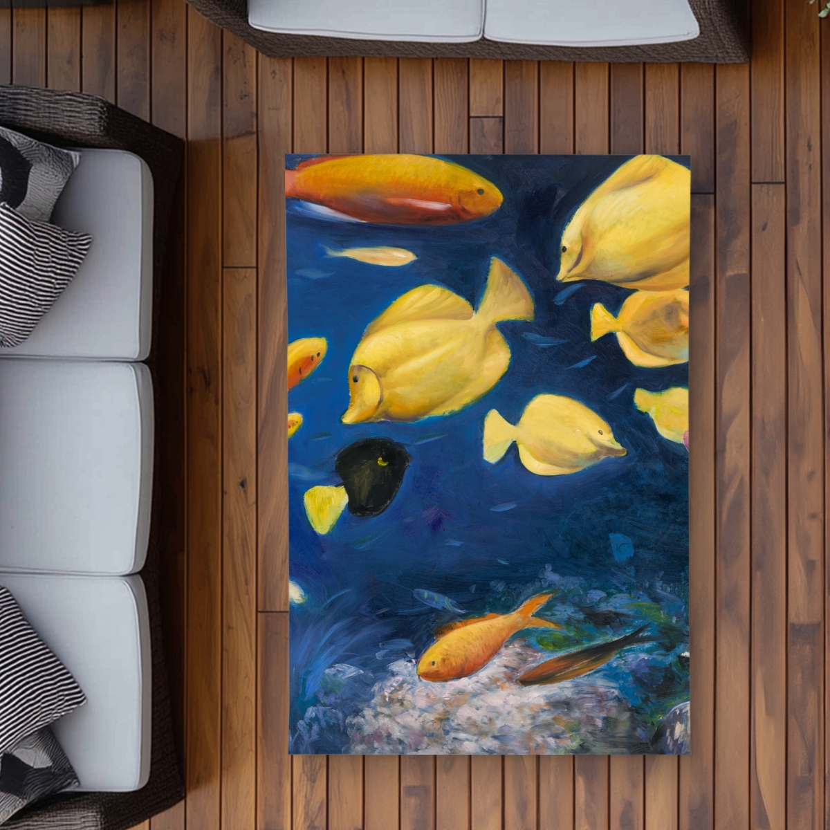 C1ROAR35TFYJU7 3 x 5 ft. Fish Under the Sea - Contemporary Outdoor Area Rug for Decor - Rectangle