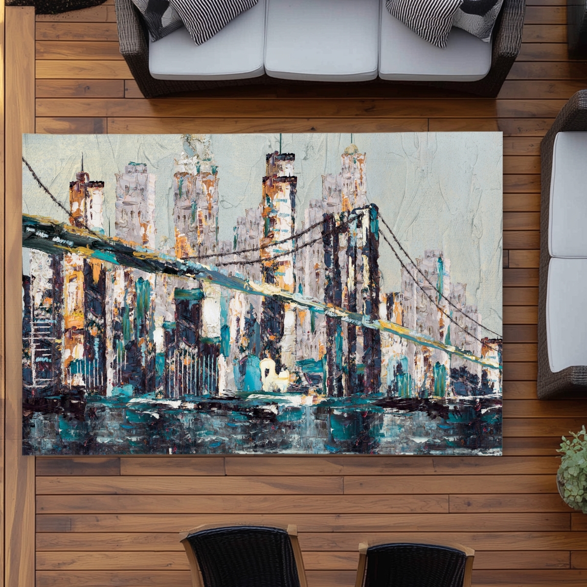 C1ROAR57YTMK05 5 x 7 ft. Abstract & Texturized Bridge Outdoor Rug - Blue Bedroom Decor - Rectangle