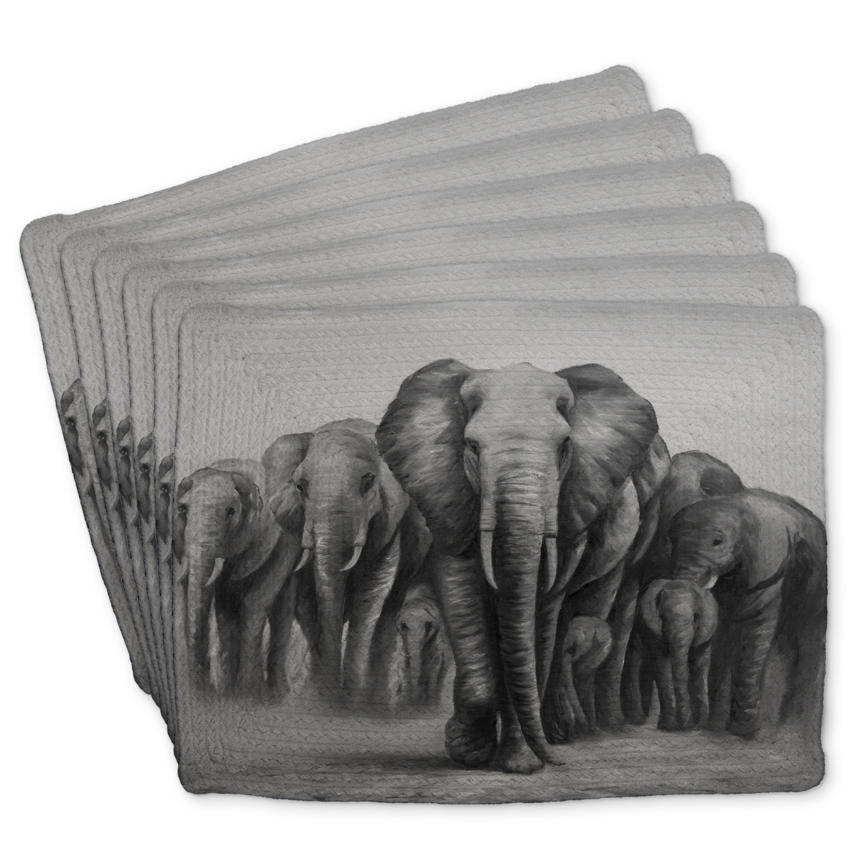 Picture of Begin Home Decor C6BP1418ZQ74KL 14 x 18 in. Herd of Elephants Braided Polyester Placemat - Home Decor - Set of 6