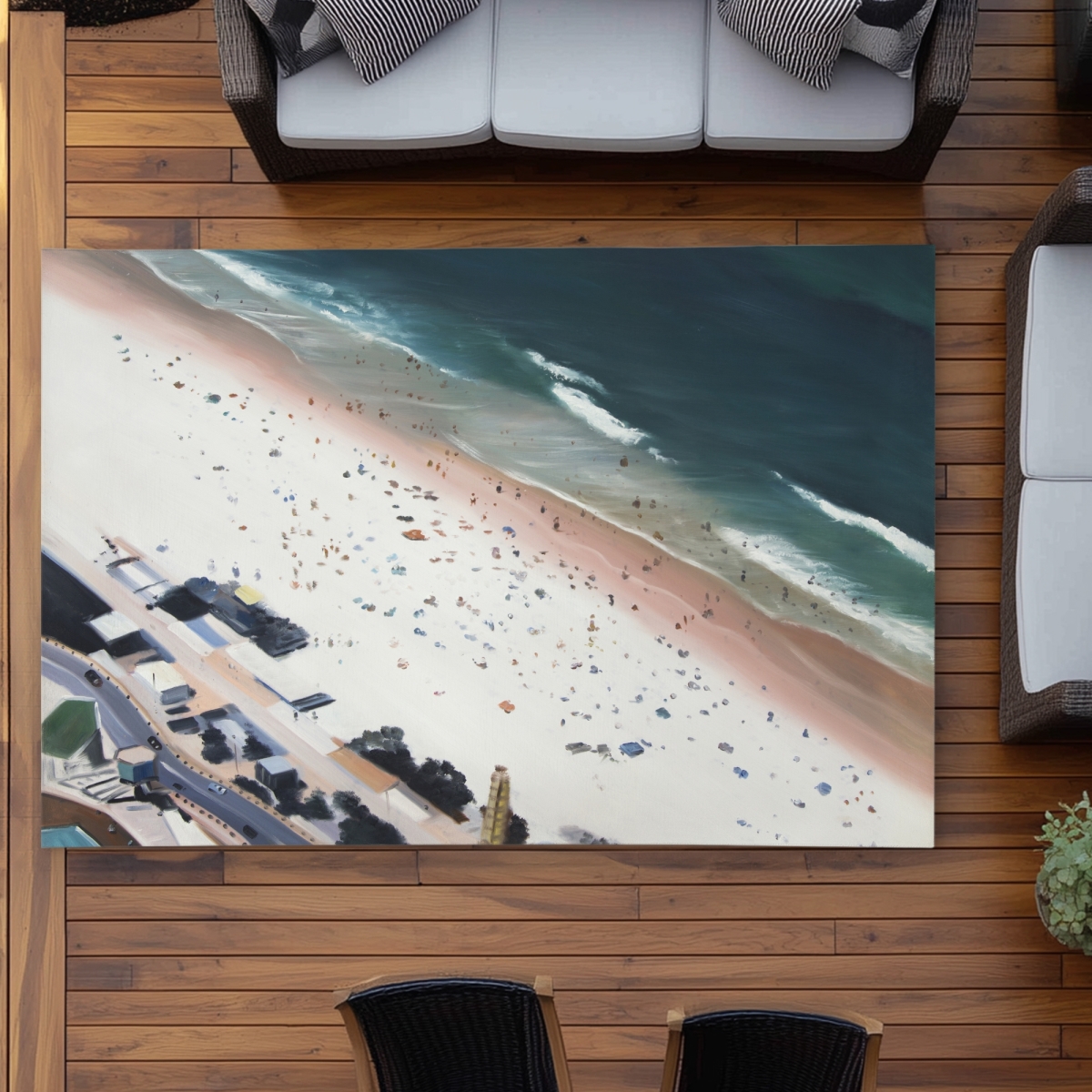 C1ROAR57RC4N2J 5 x 7 ft. Hot Day At the Beach - Sea Turquoise Outdoor Area Rug - Rectangle