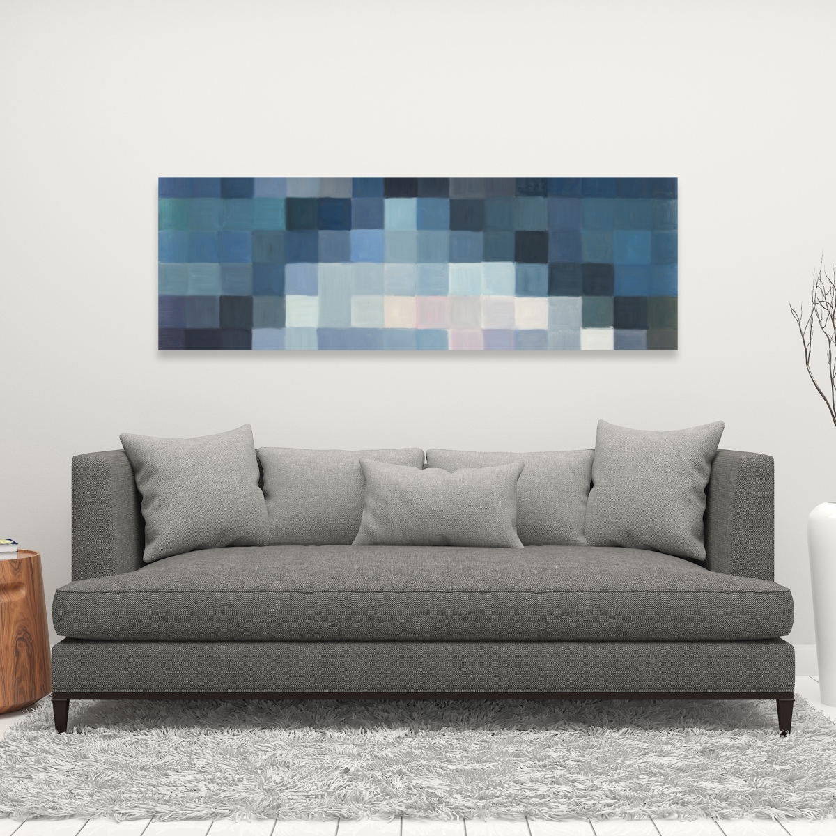 C1RC1648SKI8Q5 16 x 48 in. Pixelated Mountainous Landscape - Blue Office Canvas Decor
