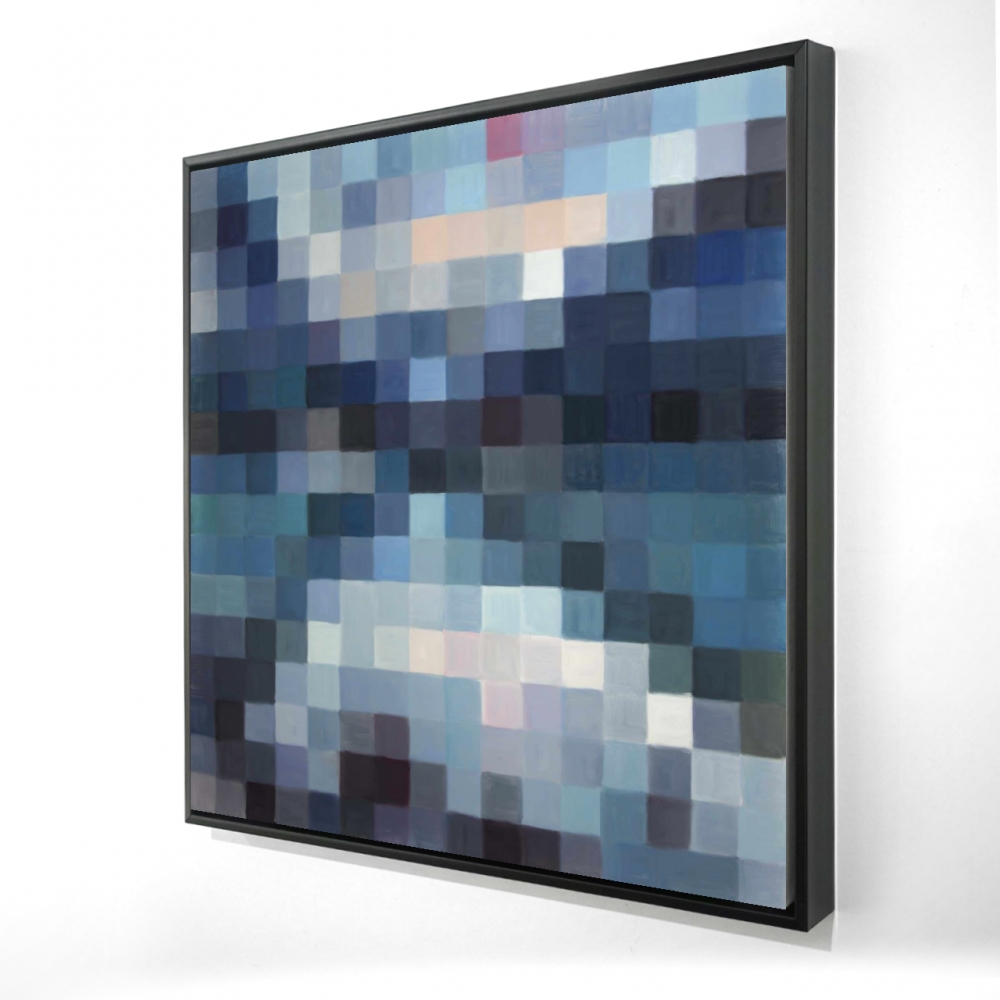 2081-3636-MI104 36 x 36 in. Pixelated Mountainous Landscape - Blue Framed Canvas Art