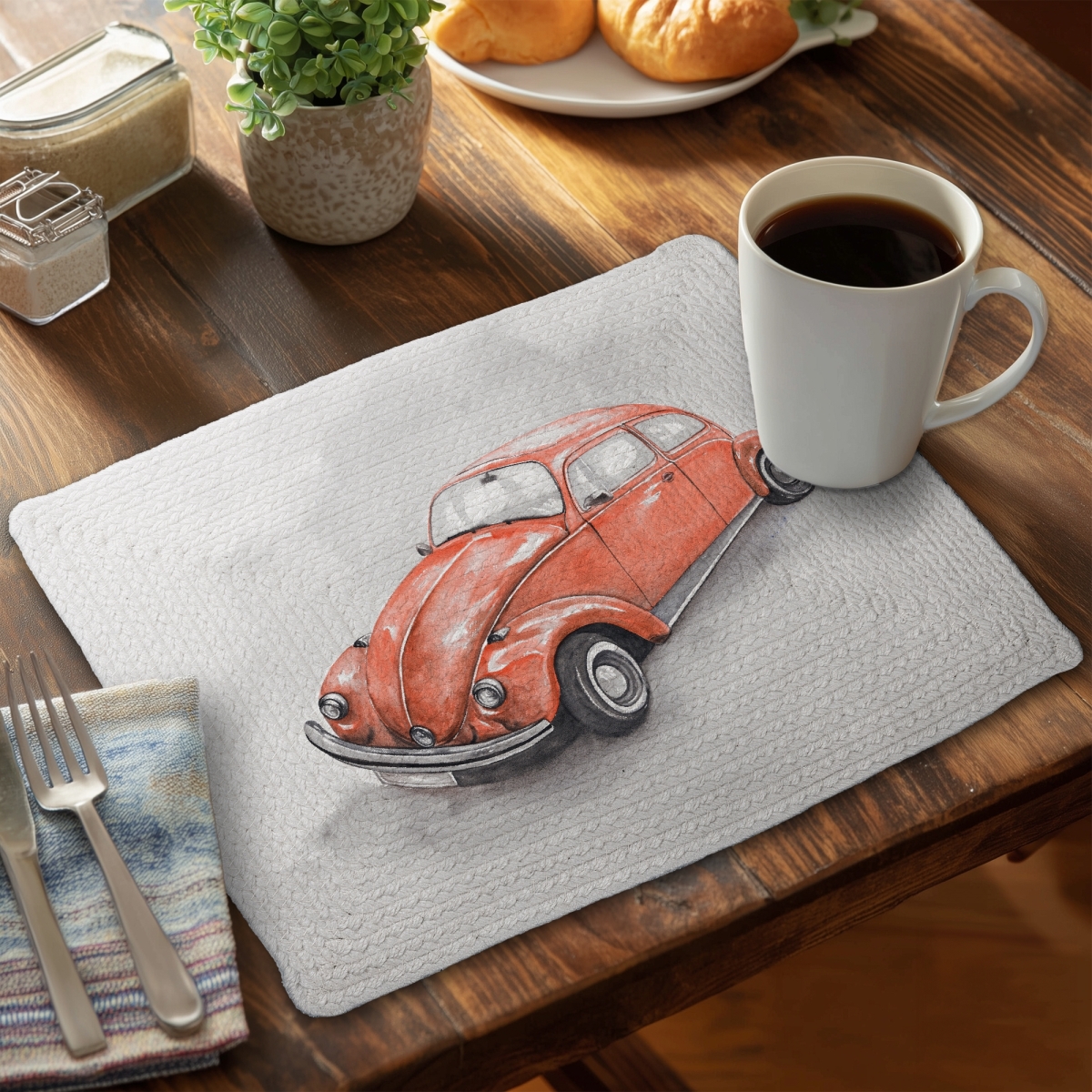 Picture of Begin Home Decor C6BP1418Z0H7YC 14 x 18 in. Vintage Red Beetle Braided Polyester Placemat for Home Decor - Set of 6