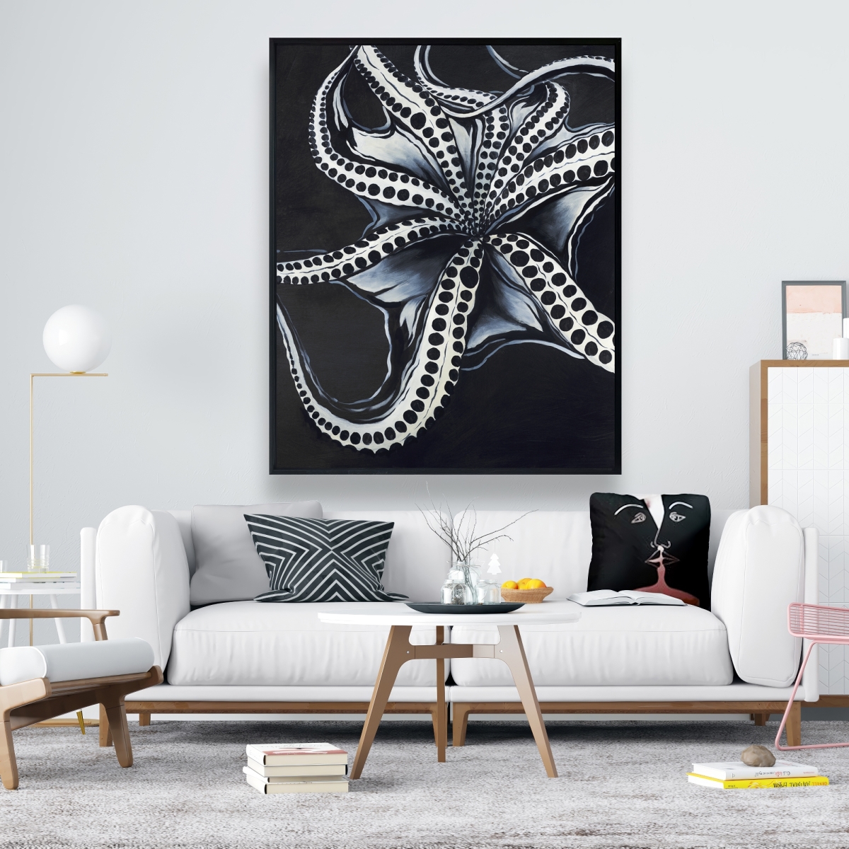 C1FC4860HVRJUQ 48 x 60 in. Octopus Tentacle - Blue Bathroom Framed Canvas Home Decor