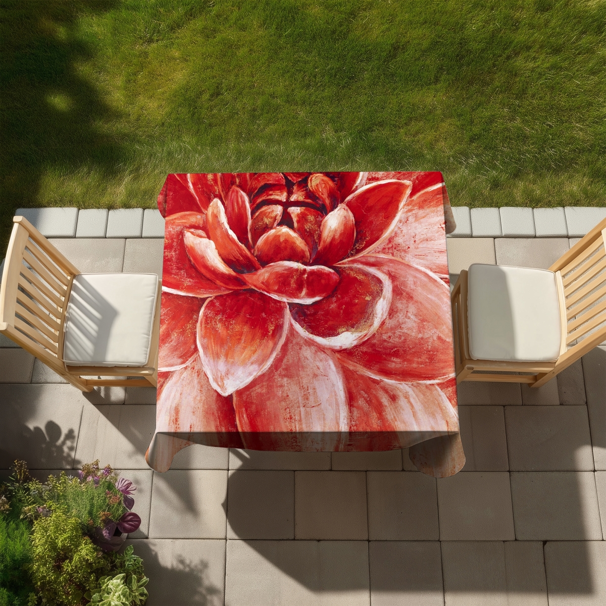 Picture of Begin Home Decor C1TC5858SRQZWW 58 x 58 in. Red Chrysanthemum Tablecloth - Indoor Outdoor Home Decor