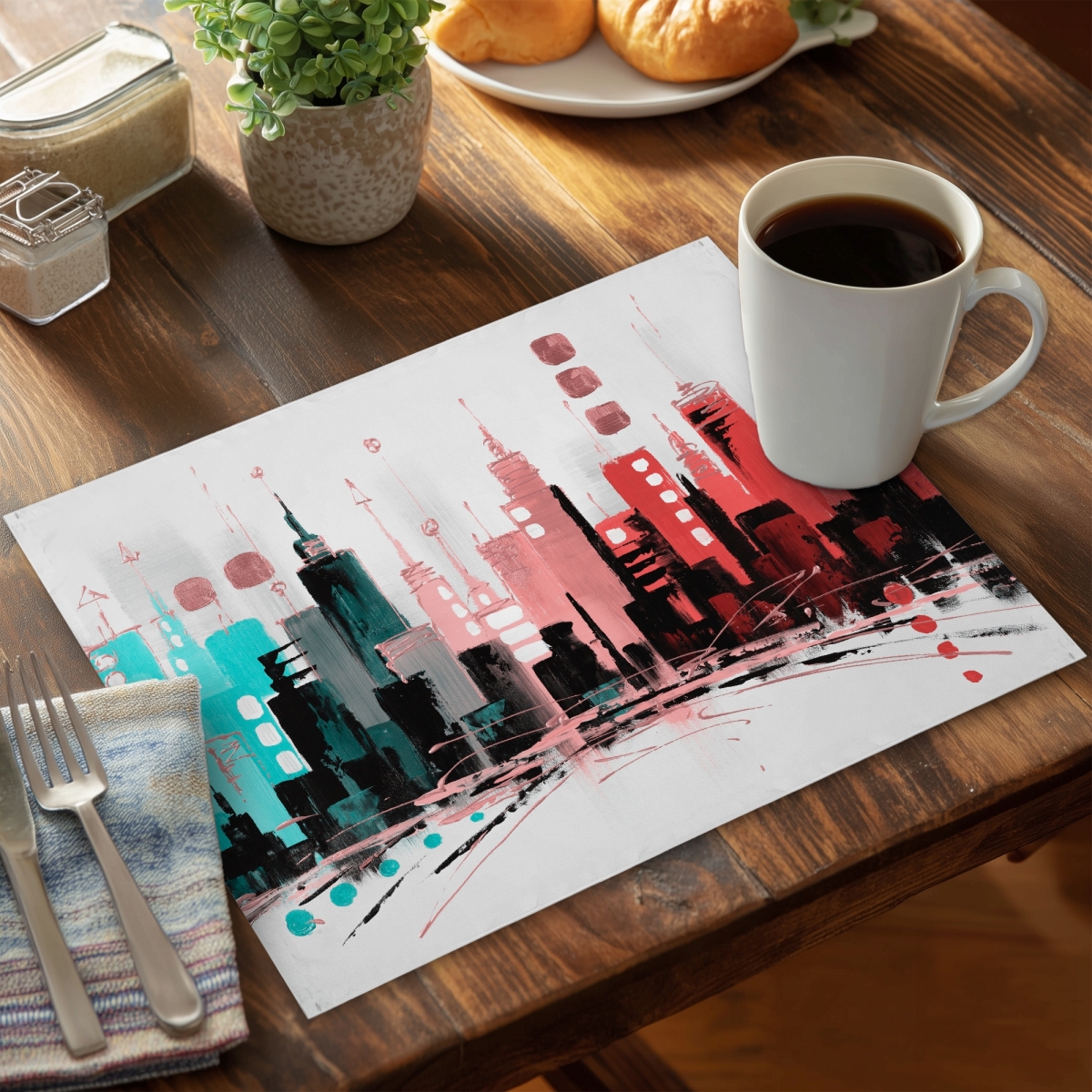Picture of Begin Home Decor C4PP1418LT5SOM 14 x 18 in. Colorful City with Rose Gold Lines - Polyester Placemat - Home Decor - Set of 4