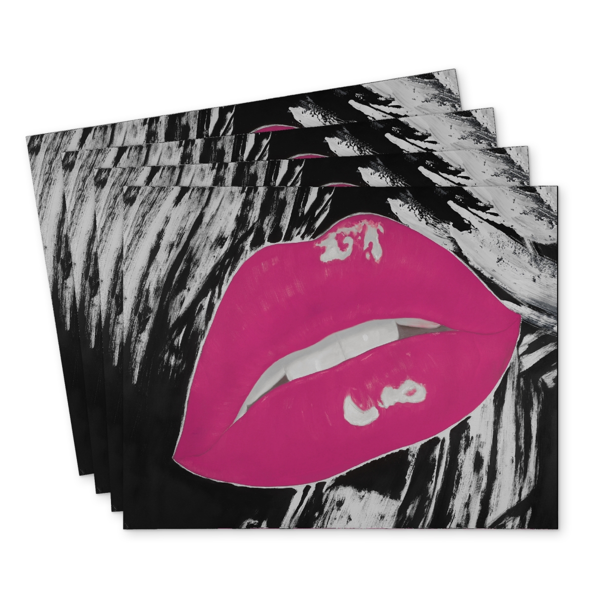 Picture of Begin Home Decor C4PP14184HCGDB 14 x 18 in. Kissable Pink Glossy Lips Polyester Placemat - Home Decor - Set of 4