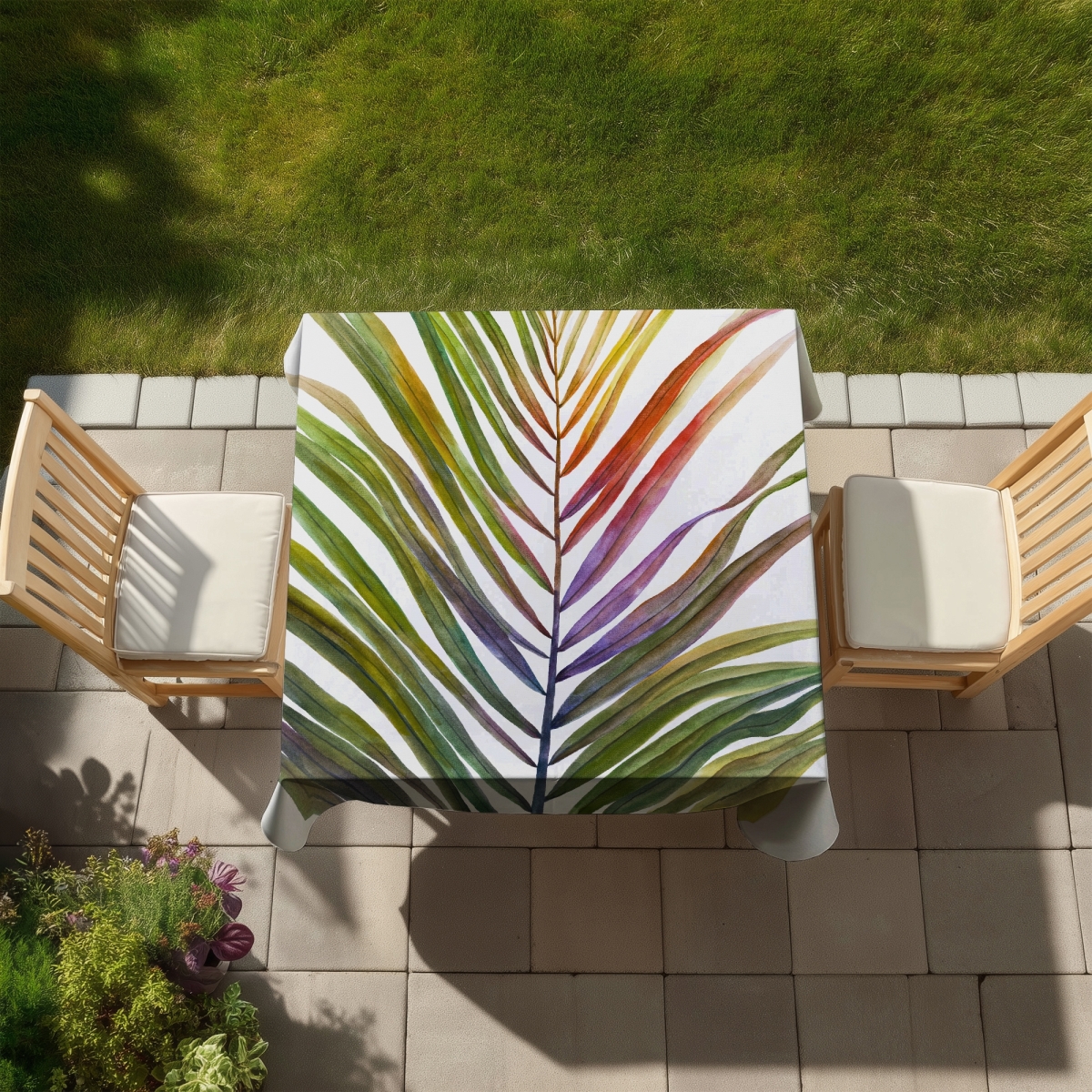Picture of Begin Home Decor C1TC5858EUS8NE 58 x 58 in. Watercolor Tropical Palm Leave Tablecloth - Blue Floral Decor