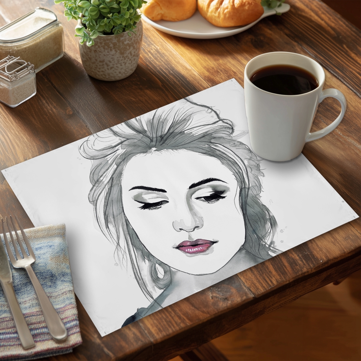 Picture of Begin Home Decor C4PP1418KM1434 14 x 18 in. Watercolor Delicate Woman Polyester Placemat - Home Decor - Set of 4