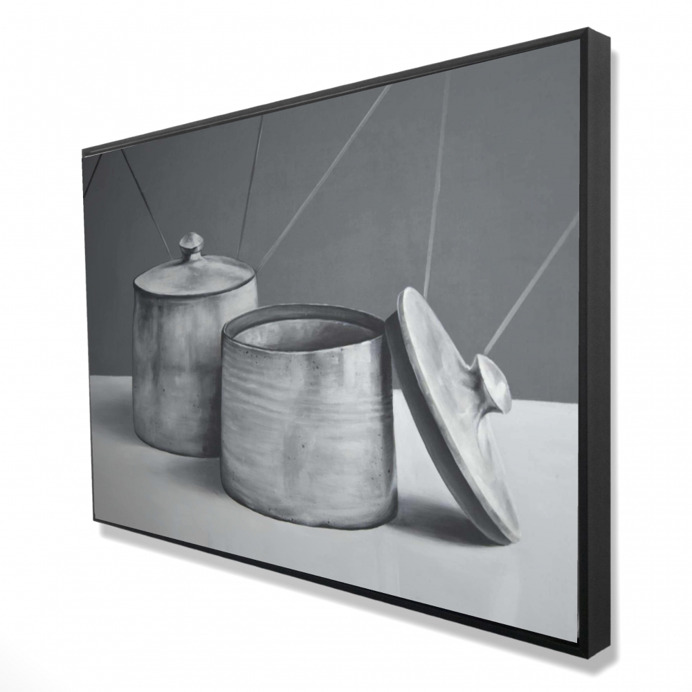 2081-2436-SL29 24 x 36 in. Old Pot with Lid - White Kitchen Framed Canvas Home Decor