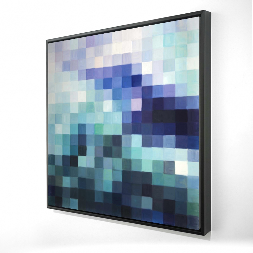 2081-3636-MI103 36 x 36 in. Pixelized Landscape - Turquoise Bedroom Framed Canvas Decor