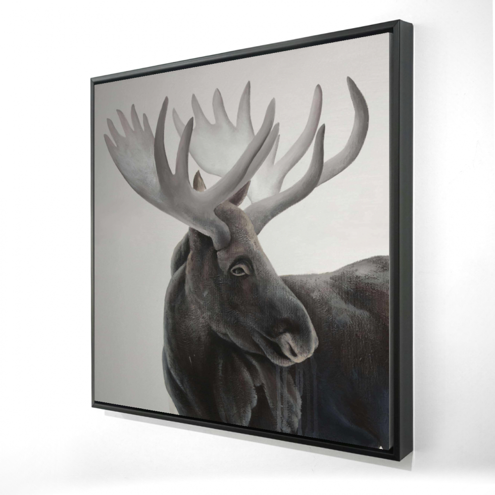 2081-3636-AN438-2 36 x 36 in. Grayscale Moose Profile - Beige Wildlife Framed Canvas Decor