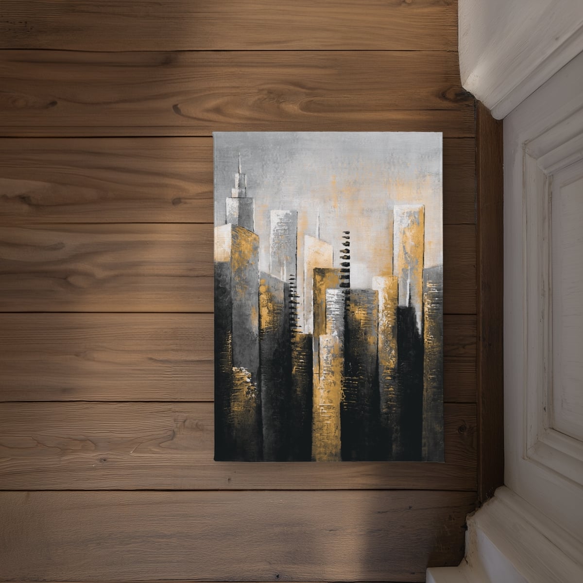 CODM1724F8HU0O 17 x 24 in. Abstract Gold Skyscraper Door Mat - Contemporary Home Decor