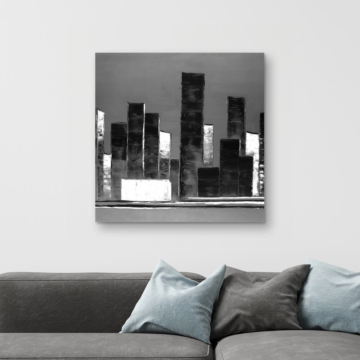 C1RC3232RUN9UO 32 x 32 in. Abstract Black & White Buildings Canvas - Bedroom Decor