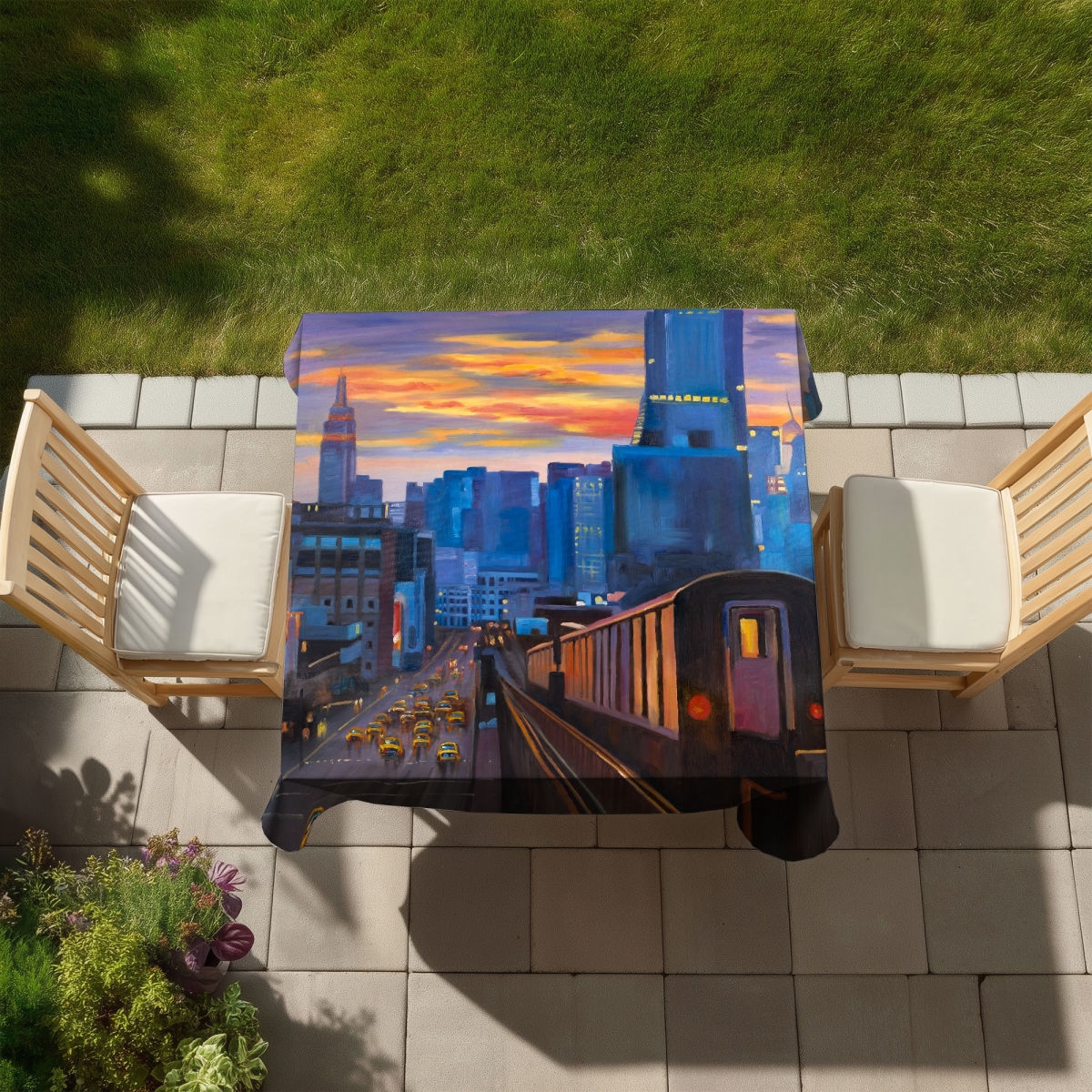 Picture of Begin Home Decor C1TC58589Z0J8J 58 x 58 in. Bedroom Orange Indoor & Outdoor Tablecloth - Subway NYC Decor