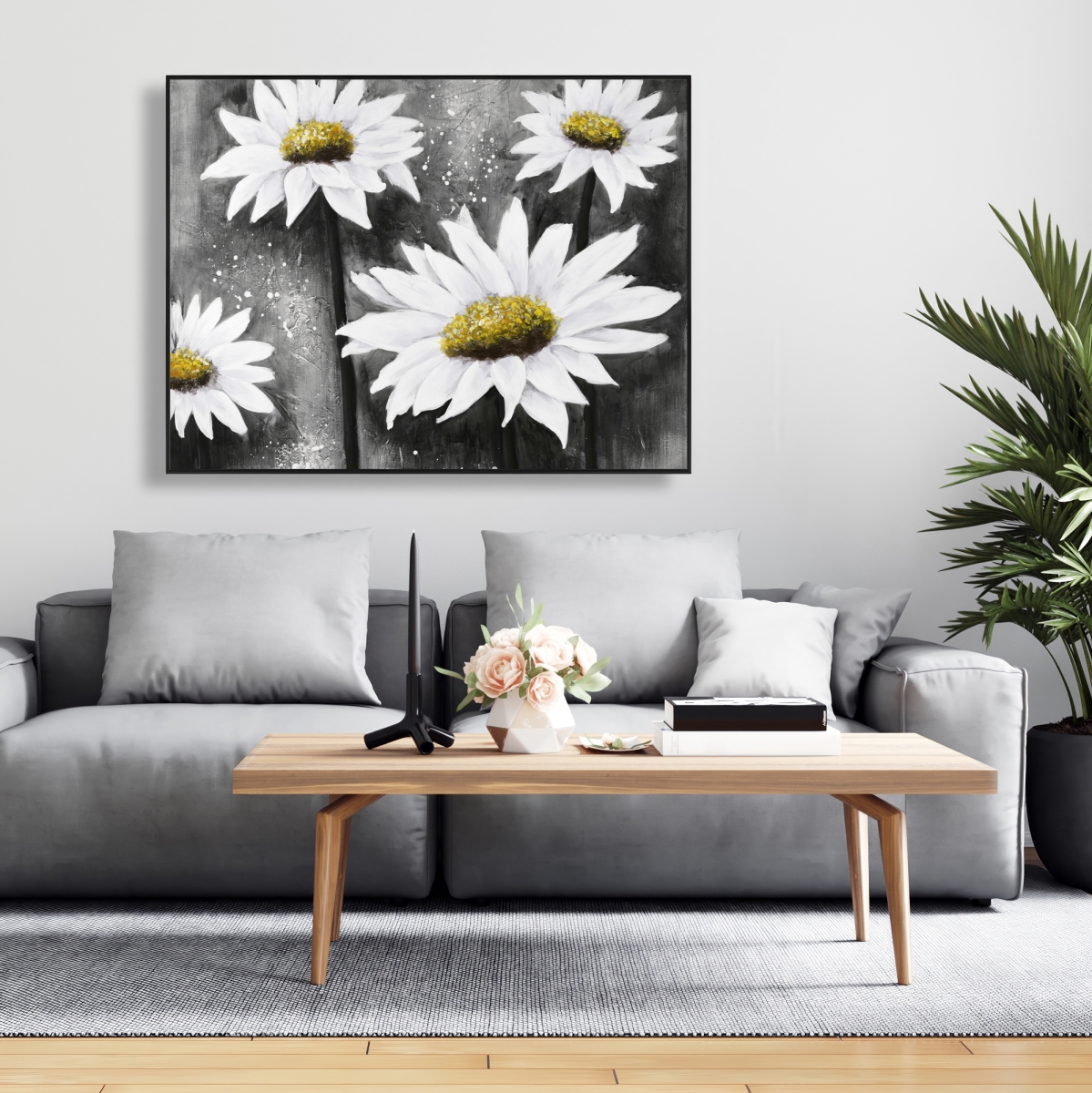 C1FC36488UXF5M 36 x 48 in. Daisies At Sun - Floral Canvas Art for Living Room Decor