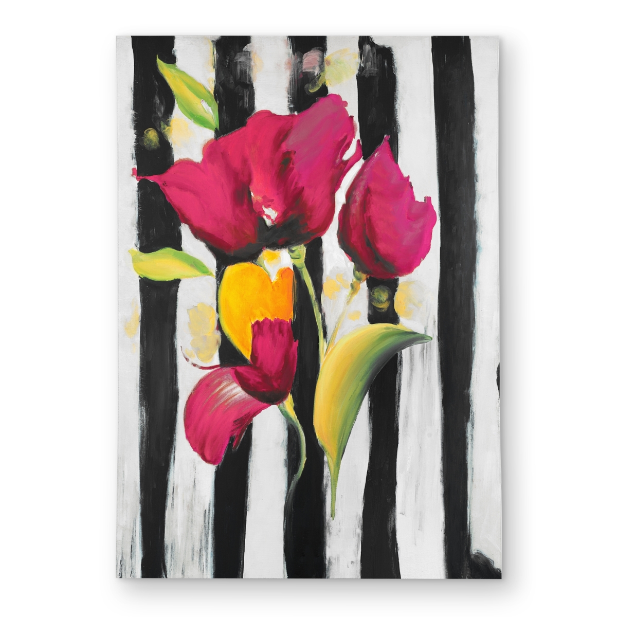 C1ROAR5704QLZA 5 x 7 ft. Pink Flowers on Black Stripes Rug - Floral Outdoor Decor - Rectangle
