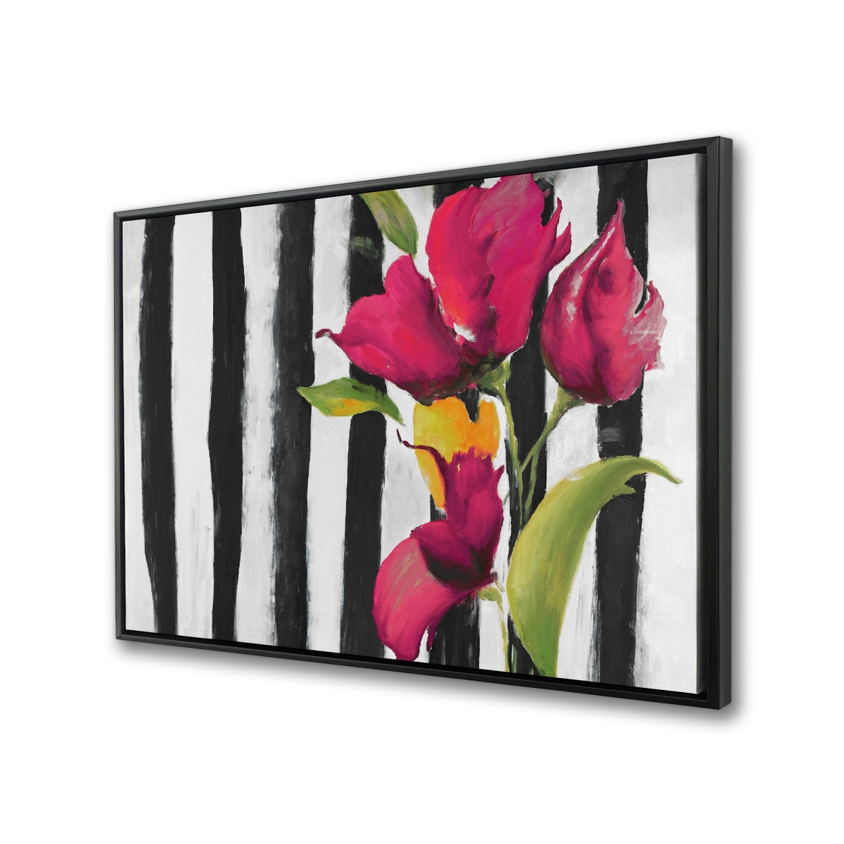 C1FC2436PYN194 24 x 36 in. Flowers on Black & White Stripes - Framed Canvas Decor