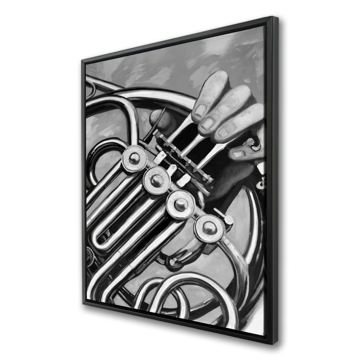 C1FC3648P13SDG 36 x 48 in. Musician with French Horn Monochrome - Gray Framed Canvas Decor
