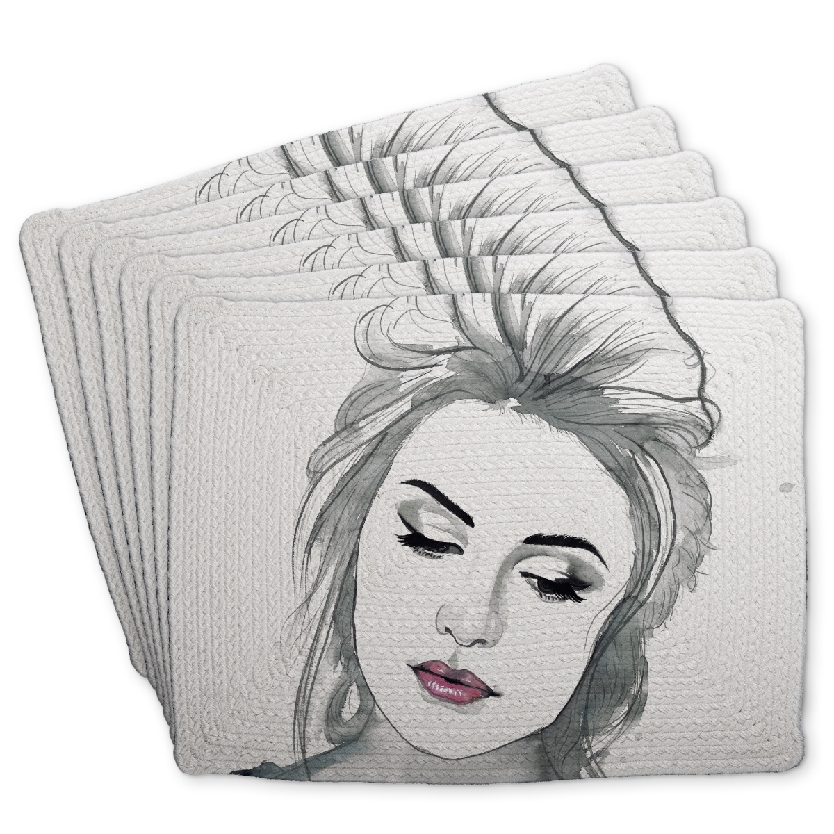 Picture of Begin Home Decor C6BP1418JAJQBV 14 x 18 in. Watercolor Delicate Woman Braided Polyester Placemat - Home Decor - Set of 6