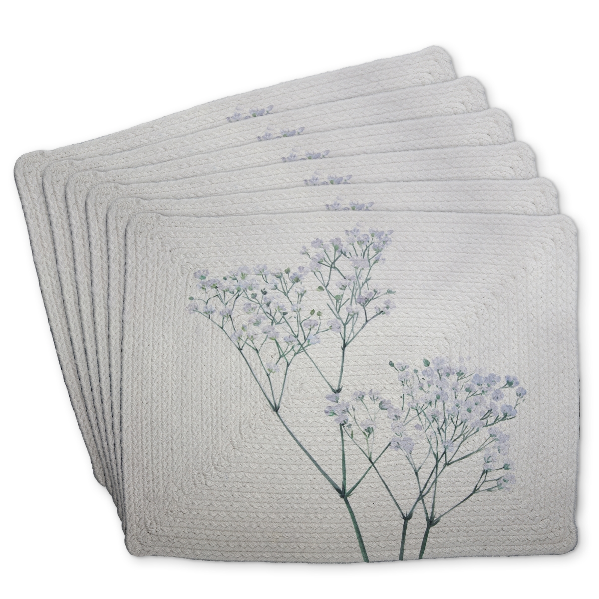Picture of Begin Home Decor C6BP1418E0ED3P 14 x 18 in. Babies-Breath Flowers Braided Polyester Placemat - Home Decor - Set of 6
