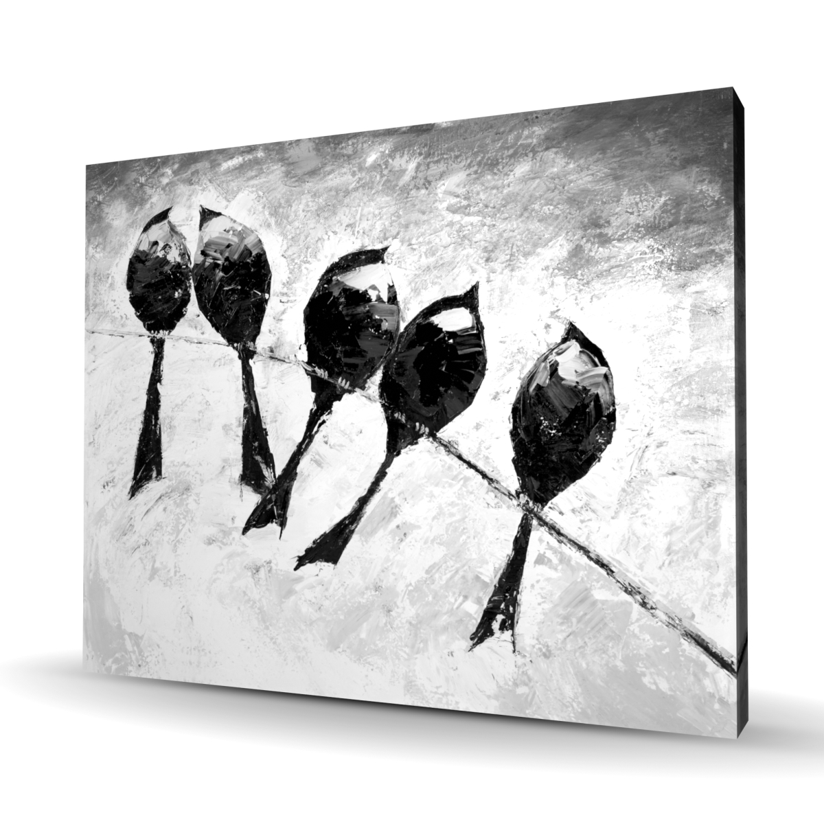 C1RC4860D4HBD7 48 x 60 in. Five Birds Perched - Black & White Gray Canvas Home Decor