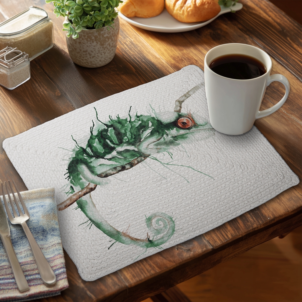 Picture of Begin Home Decor C6BP14180ZEJ36 14 x 18 in. Chameleon on the Lookout - Braided Polyester Placemat - Home Decor - Set of 6
