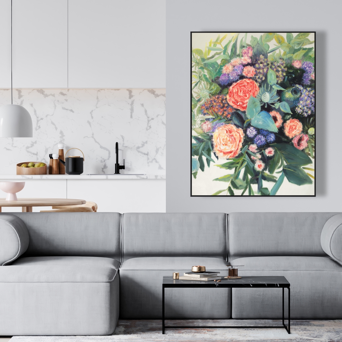 C1FC3648D2J3CX 36 x 48 in. Flowers Melody - Contemporary Framed Canvas for Home Decor