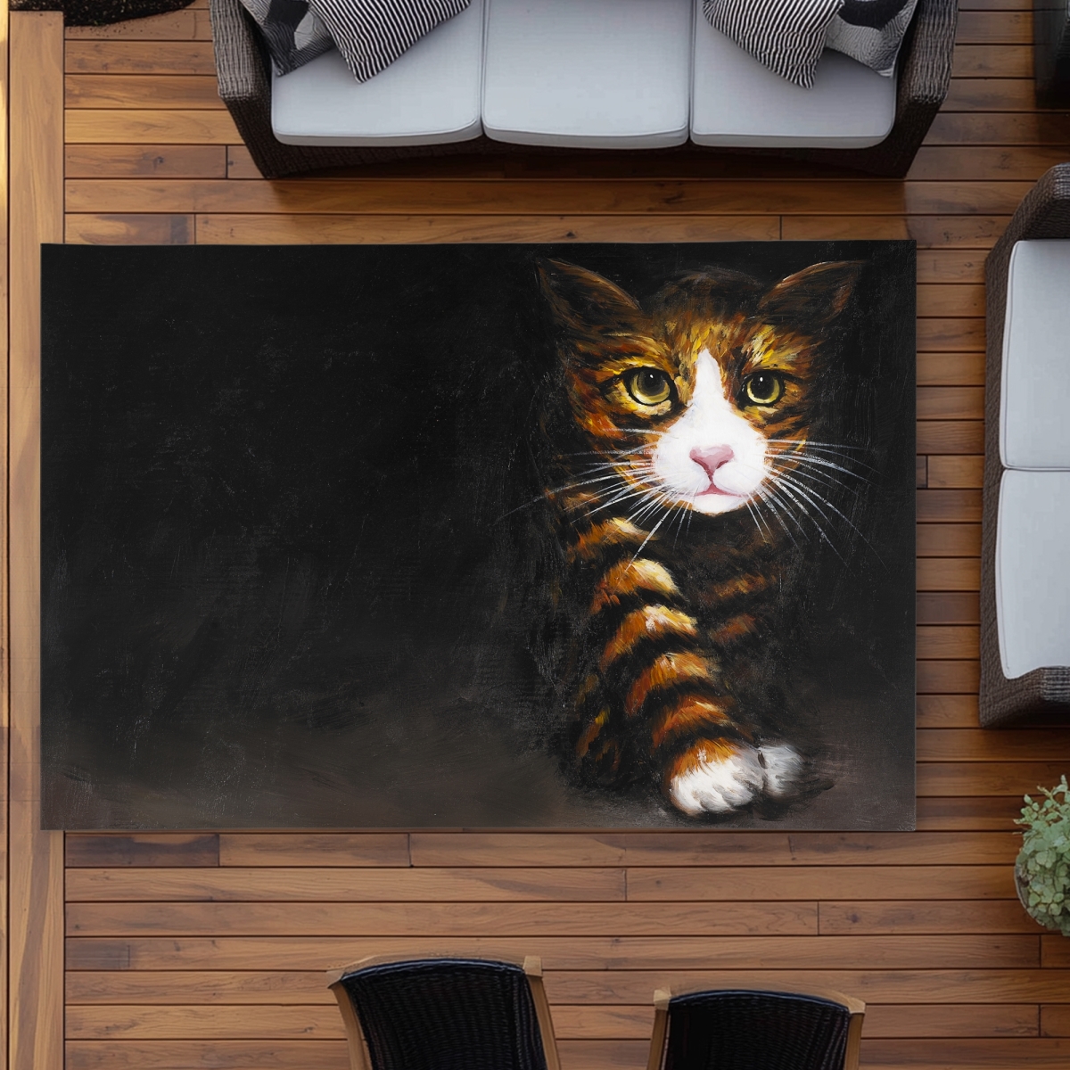C1ROAR57A1R77I 5 x 7 ft. Discreet Cat White Animals Outdoor Area Rug for Home Decor - Rectangle