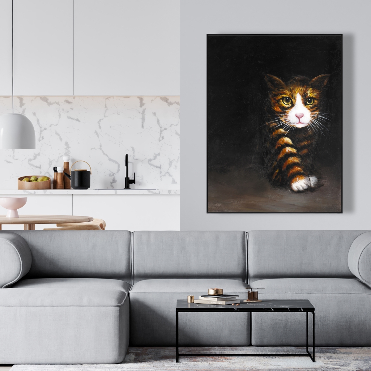 C1FC364859GMKH 36 x 48 in. Discreet Cat - Modern Feline Framed Canvas for Home Decor