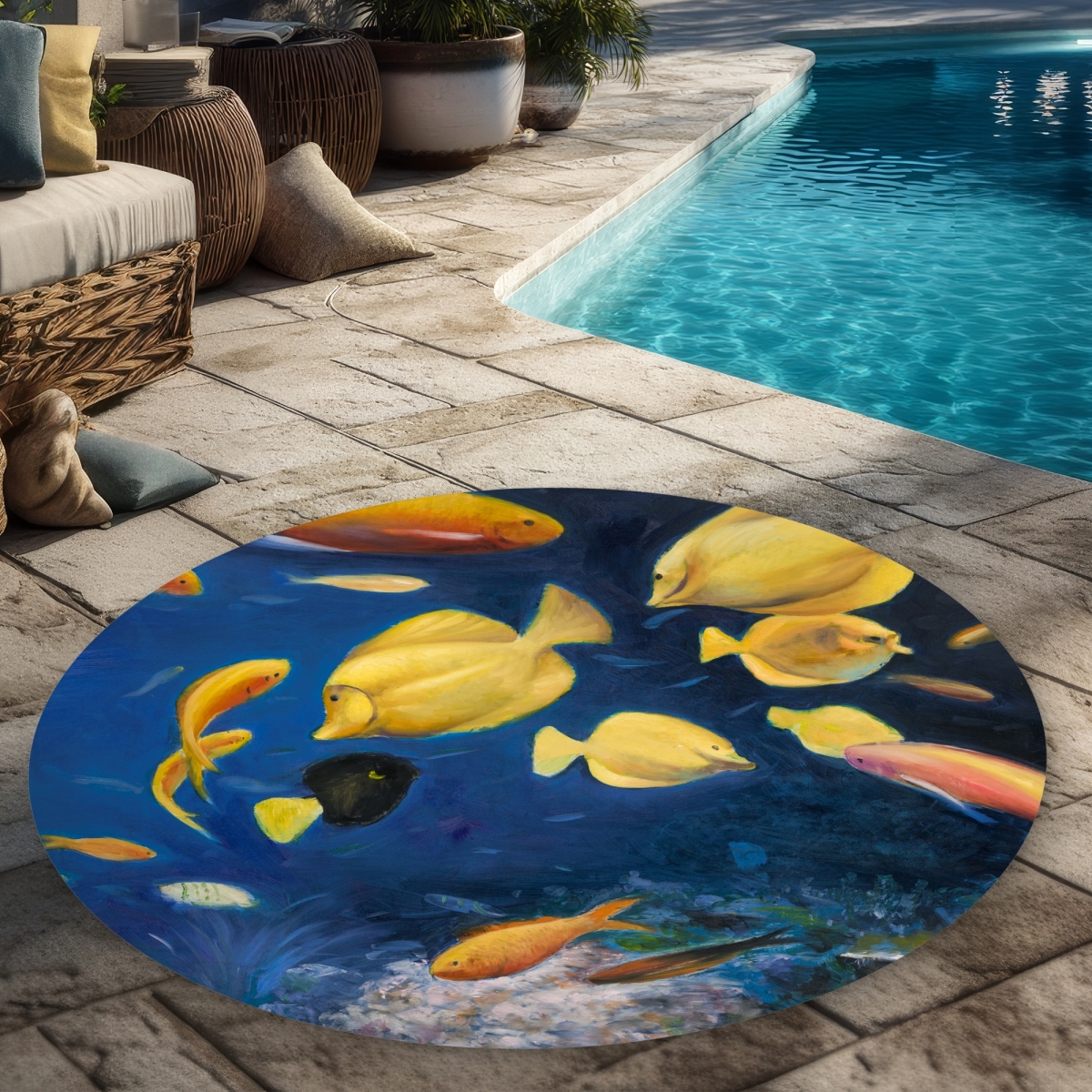 C1COAR550P9GEU 5 x 5 ft. Fish Under the Sea - Marine Livingroom Round Outdoor Rug