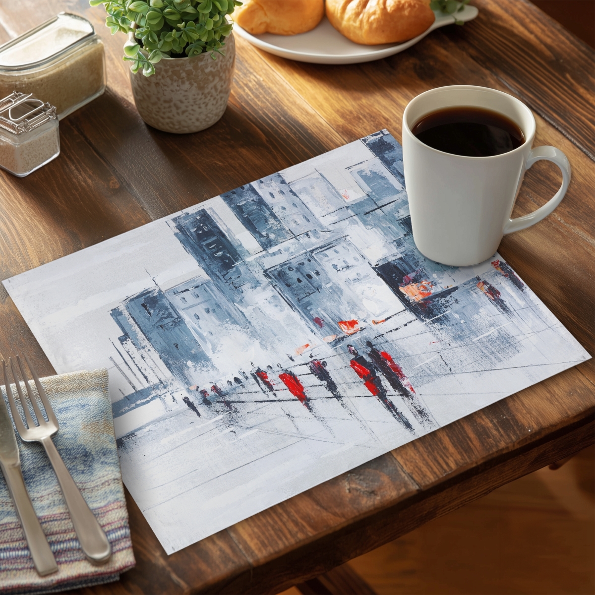 Picture of Begin Home Decor C4PP1418HM8SJF 14 x 18 in. Walk in the City Polyester Placemat - Stylish Home Decor - Set of 4