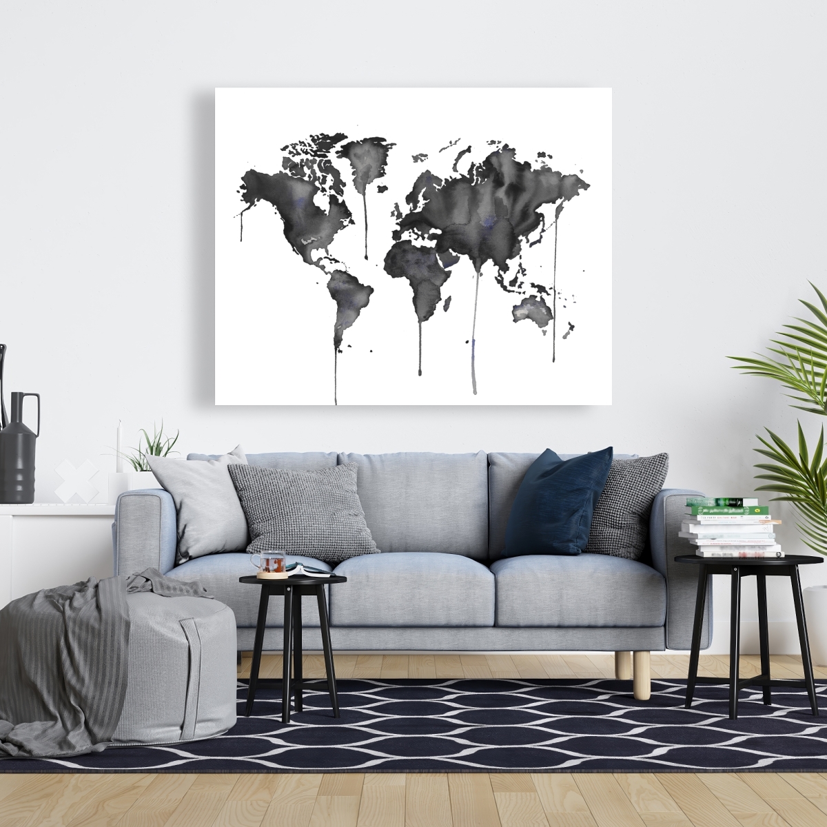 C1RC4860WWLU50 48 x 60 in. Watercolor World Map - Blueprints Man Cave Canvas Decor