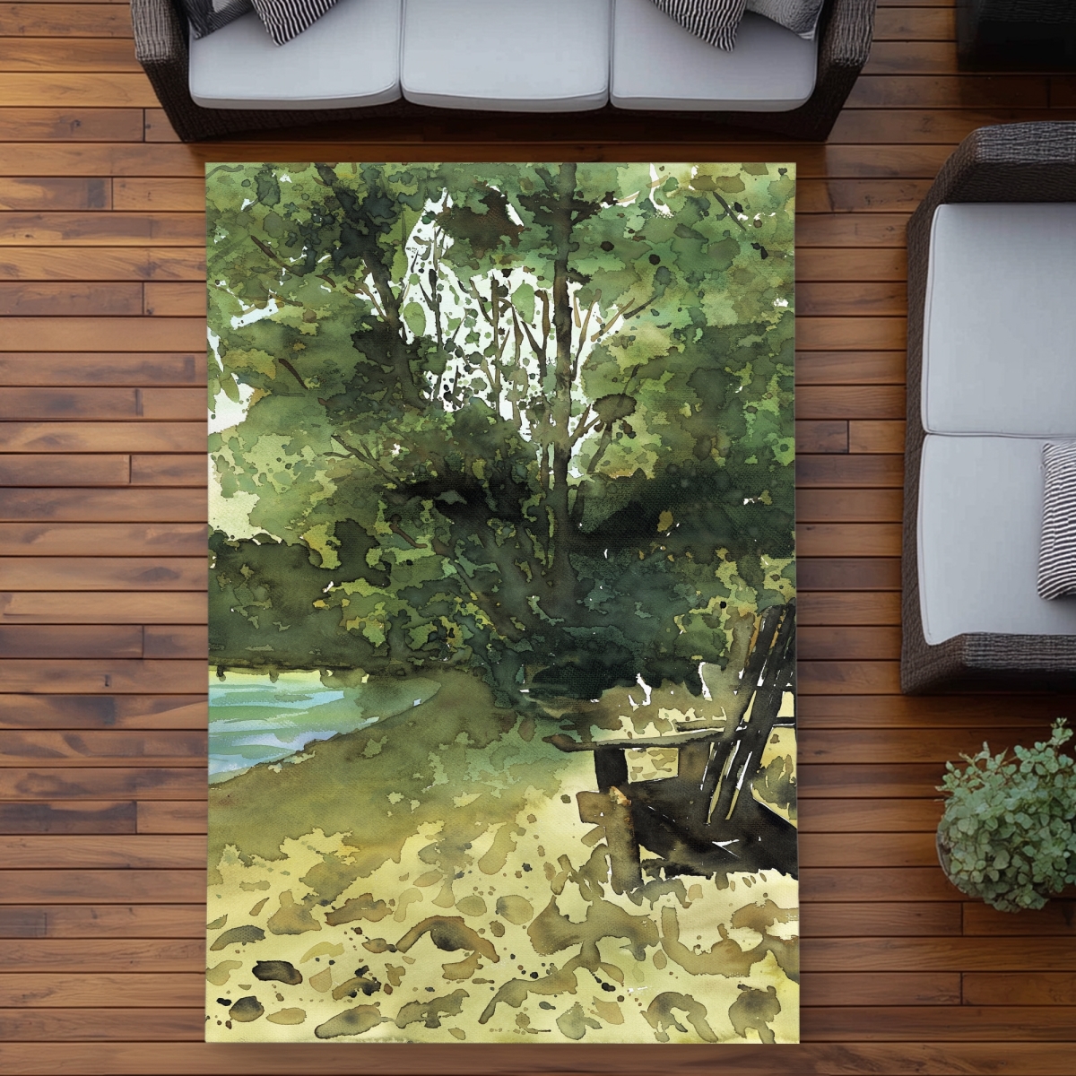 C1ROAR570C9D5Q 5 x 7 ft. Day At the Lake - Beach Green Outdoor Area Rug for Home Decor - Rectangle